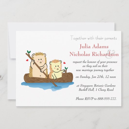 かわいいヘッジホッグ漫画結婚式招待状 招待状 (正面)
