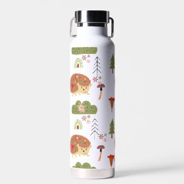 かわいいヘッジホッグ自然フローラレインボーパターン ウォーターボトル