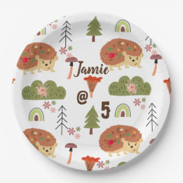 かわいいヘッジホッグ自然フローラレインボーパターン ペーパープレート