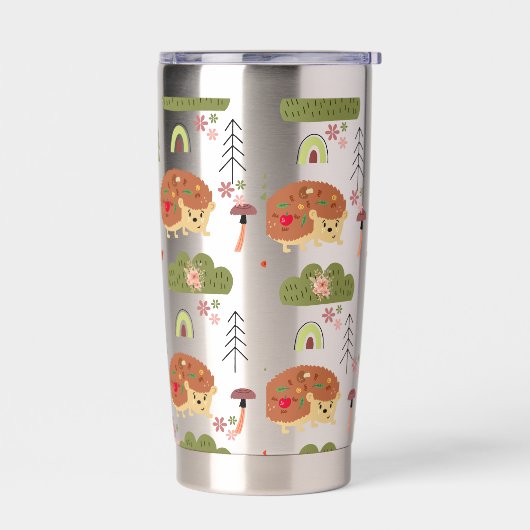 かわいいヘッジホッグ自然フローラレインボーパターン 保温保冷タンブラー (左面)