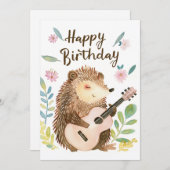 かわいいヘッジホッ遊グのギター誕生日 シーズンカード (正面/裏面)