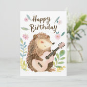 かわいいヘッジホッ遊グのギター誕生日 シーズンカード (スタンド正面)