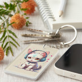 かわいいヘッドフォンねこチャーム キーホルダー (正面右)