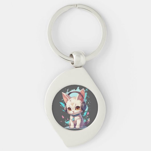 かわいいヘッドフォンの子猫マジック キーホルダー (正面)