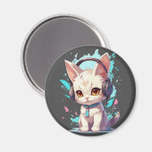 かわいいヘッドフォンの子猫マジック マグネット (正面/裏面)