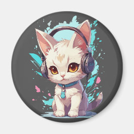 かわいいヘッドフォンの子猫マジック マグネット