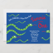 かわいいヘビ爬虫類キッド1歳の誕生日パーティー 招待状 (正面)