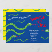 かわいいヘビ爬虫類キッド1歳の誕生日パーティー 招待状 (正面/裏面)