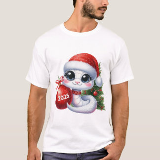かわいいヘビ2025クリスマスTシャツデザイン Tシャツ