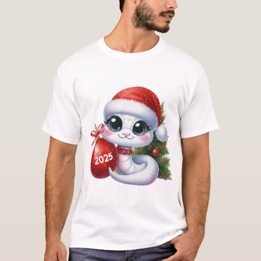 かわいいヘビ2025クリスマスTシャツデザイン Tシャツ (正面)