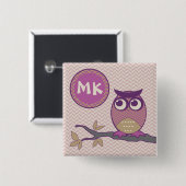 かわいいヘリンボンフクロウの粋な蘭の紫色の月 缶バッジ (正面&裏面)