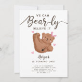 かわいいベアテーマガールの誕生日パーティーの招待 招待状 (正面)