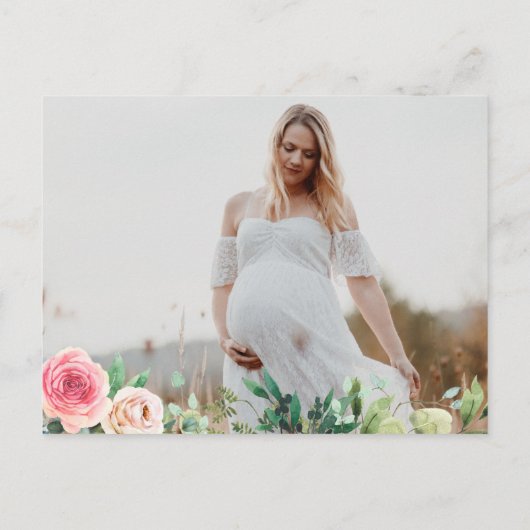 かわいいベアーウォーター色赤面ピンクガール赤ちゃんシャワー インビテーションポストカード (裏面)