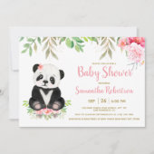 かわいいベアーウォーター色赤面ピンクフローラベビーシャワー 招待状 (正面)