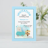 かわいいベアーカーボーイ3rd誕生日パーティーブルー 招待状 (スタンド正面)