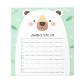 かわいいベアーグリーン行うにはリスト子供のイラストレーション ノートパッド (正面)
