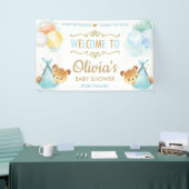 かわいいベアーツツインズボーイズシャワー歓迎の背景 横断幕 (トレードショー)