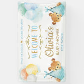 かわいいベアーツツインズボーイズシャワー歓迎の背景 横断幕 (縦)