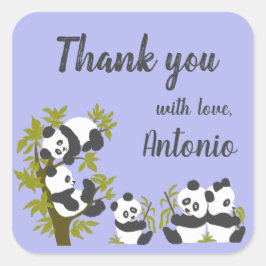かわいいベアーパンダパーティー少年誕生日ギフトありがとう スクエアシール
