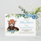 かわいいベアーブルー緑のフローラ少年ベイビーシャワー 招待状 (スタンド正面)