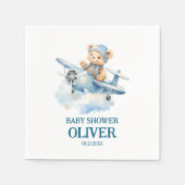 かわいいベアーブルー飛行機タイムフライ一つの誕生日 スタンダードカクテルナプキン (正面)