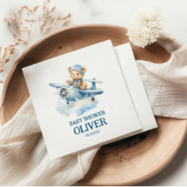 かわいいベアーブルー飛行機タイムフライ一つの誕生日 スタンダードカクテルナプキン