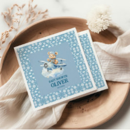 かわいいベアーブルー飛行機タイムフライ一つの誕生日 スタンダードカクテルナプキン