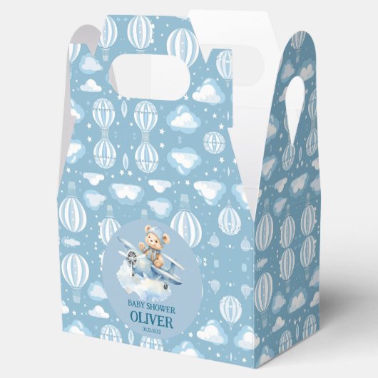 かわいいベアーブルー飛行機タイムフライ一つの誕生日 フェイバーボックス (オープン)