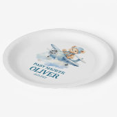 かわいいベアーブルー飛行機タイムフライ一つの誕生日 ペーパープレート (アングル)