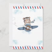 かわいいベアーブルー飛行機タイムフライ一つの誕生日 招待状 (裏面)