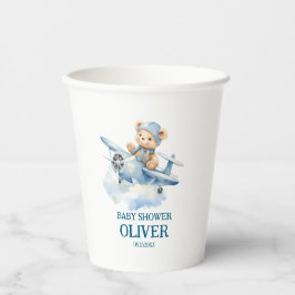 かわいいベアーブルー飛行機タイムフライ一つの誕生日 紙コップ