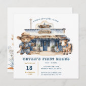 かわいいベアーボーイ私の最初のロデオワイルドウエスト誕生日 招待状 (正面/裏面)