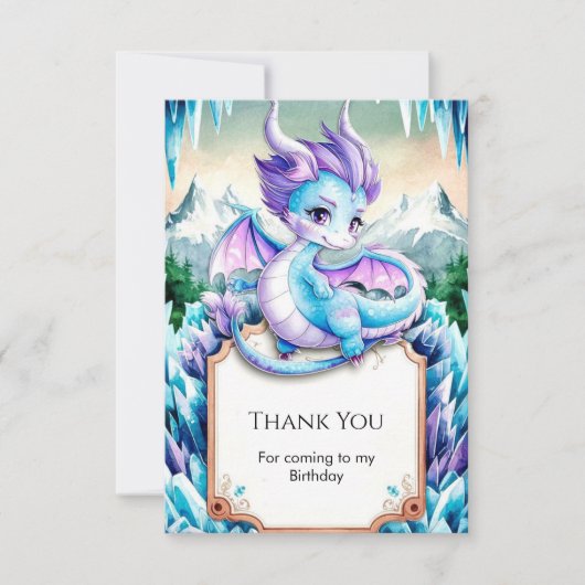 かわいいベイビーアイスドラゴンの誕生日 サンキューカード (正面)
