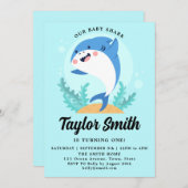 かわいいベイビーシャークの誕生日パーティー招待状 招待状 (正面/裏面)