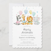 かわいいベイビーパーティーアニマルズ キッズ バースデーパーティー 招待状 (正面)