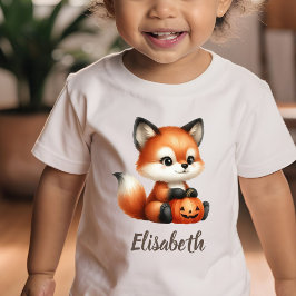 かわいいベイビーフォックスとパンプキンのパーソナライズされたTシャツ ベビーTシャツ