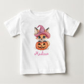 かわいいベイビーフォックス魔女の帽子パンプキン 名前入り ベビーTシャツ (正面)