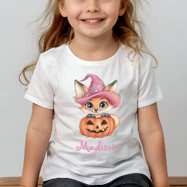 かわいいベイビーフォックス魔女の帽子パンプキン 名前入り ベビーTシャツ