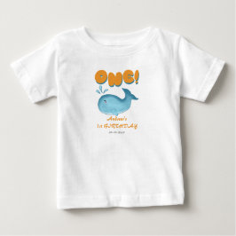 かわいいベイビーブルーイルカ1歳の誕生日 ベビーTシャツ