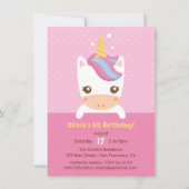かわいいベイビーユニコーンの1歳の誕生日パーティー 招待状 (正面)