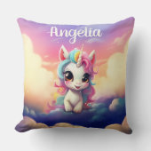 かわいいベイビーユニコーン ピンク パープル 空 クッション (正面)