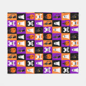 かわいいベクターハロウィン幽霊カボチャ猫スカル フリースブランケット (正面(横))