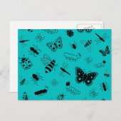 かわいいベクトル 虫と蝶 (ターコイズ背景) ポストカード (正面/裏面)