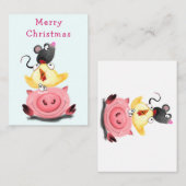 かわいいベストフレンド豚の女の子と鶏とねずみ  クリスマス ノートカード (正面/裏面)