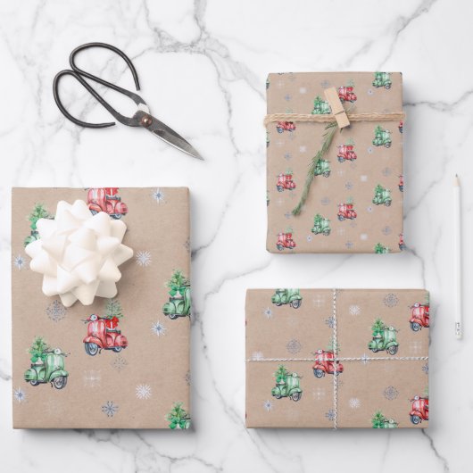 かわいいベスパクリスマスツリーオンクラフト ラッピングペーパーシート (正面)