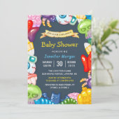 かわいいベビシャワーハロウィーンモンスターズテーマ 招待状 (スタンド正面)