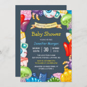 かわいいベビシャワーハロウィーンモンスターズテーマ 招待状 (正面/裏面)