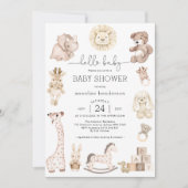 かわいいベビーおもちゃのぬいぐるみ　男女問わないベビーシャワー 招待状 (正面)