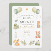 かわいいベビーおもちゃ水彩色ベビーシャワー 招待状 (正面/裏面)
