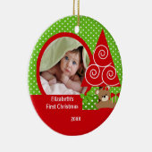 かわいいベビーくまの女の子の写真の初めてのクリスマスのオーナメント セラミックオーナメント (右)